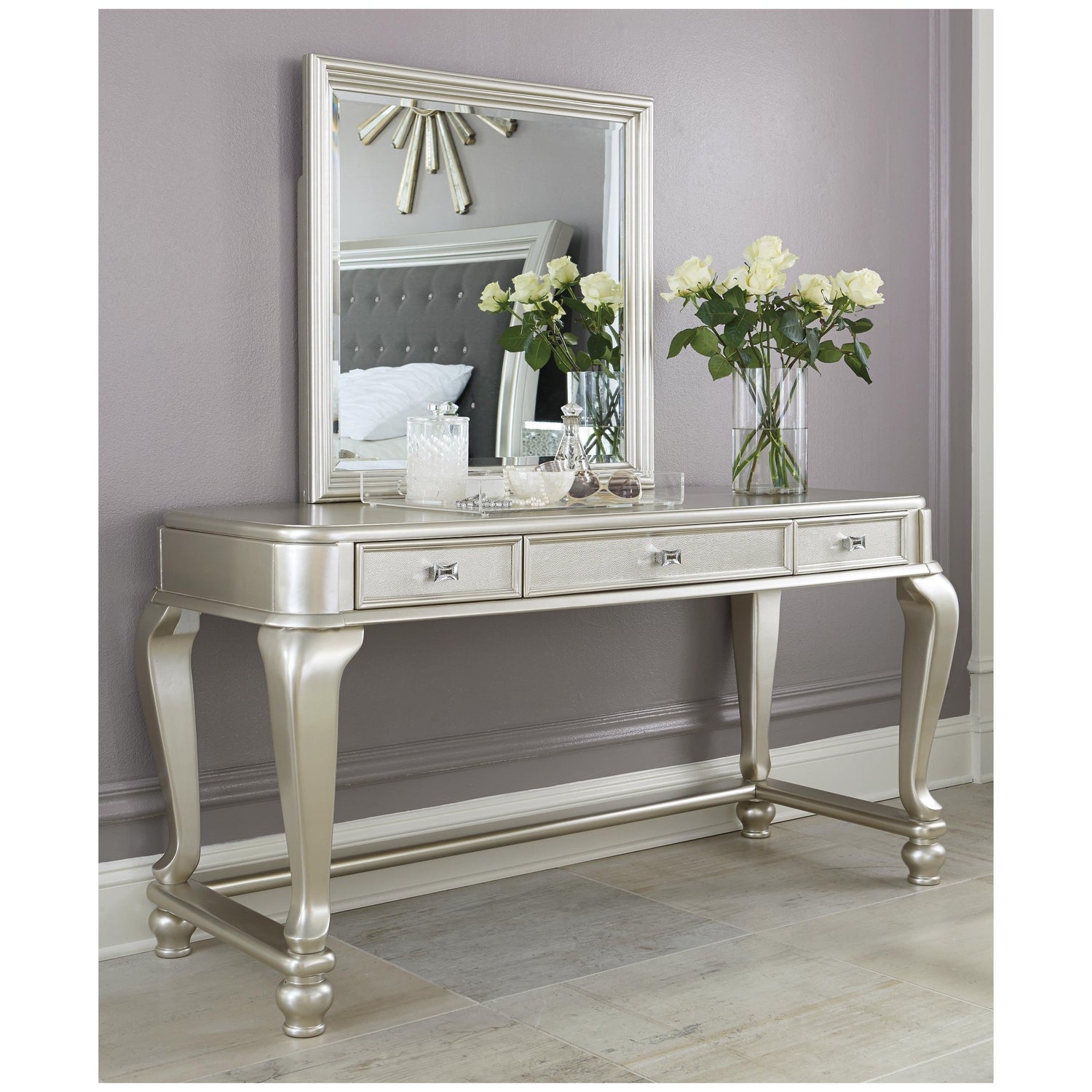 Coralayne Bedroom Vanity with Mirror and Stool Ash-B650B4