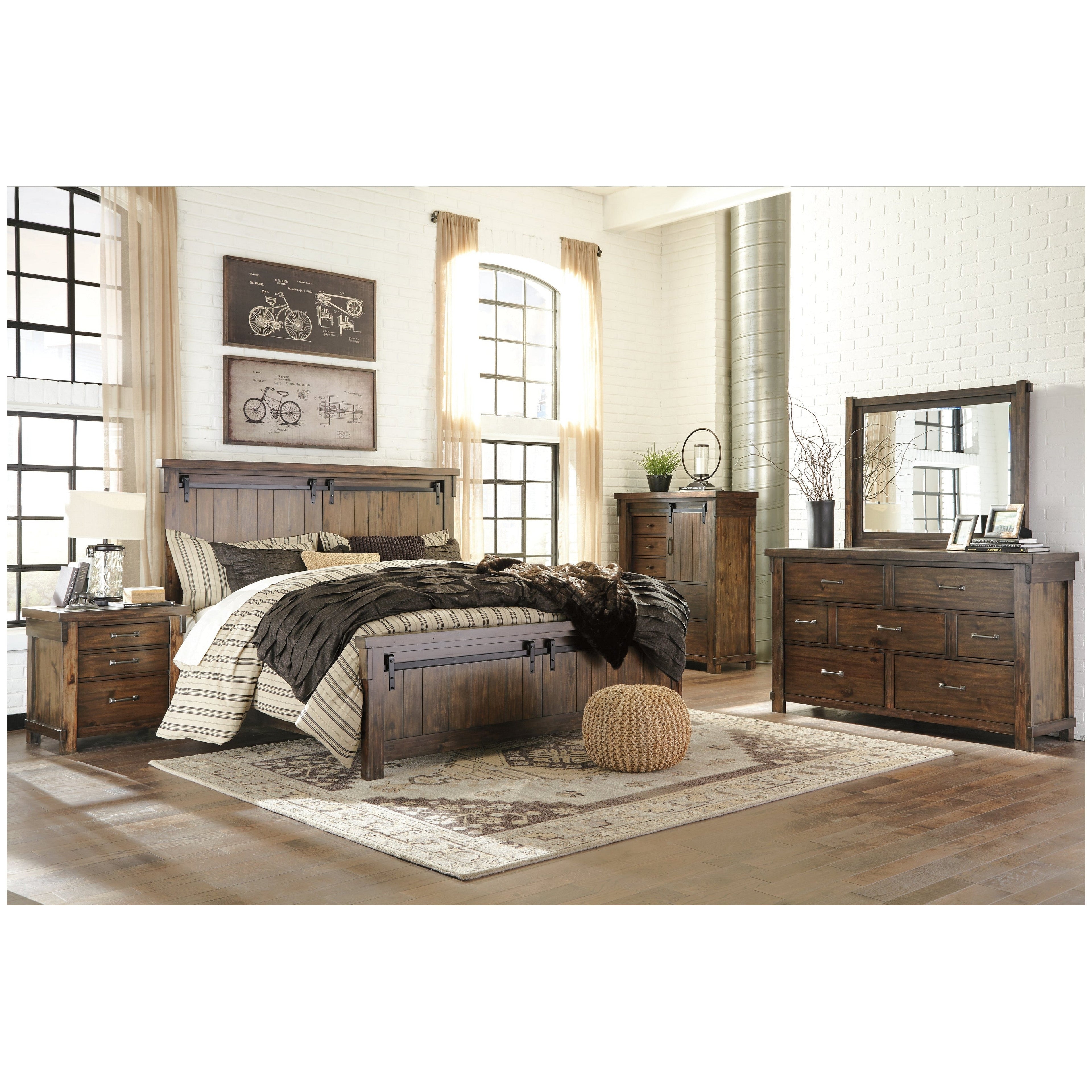 Lakeleigh Queen Panel Bed with Mirrored Dresser Ash-B718B3