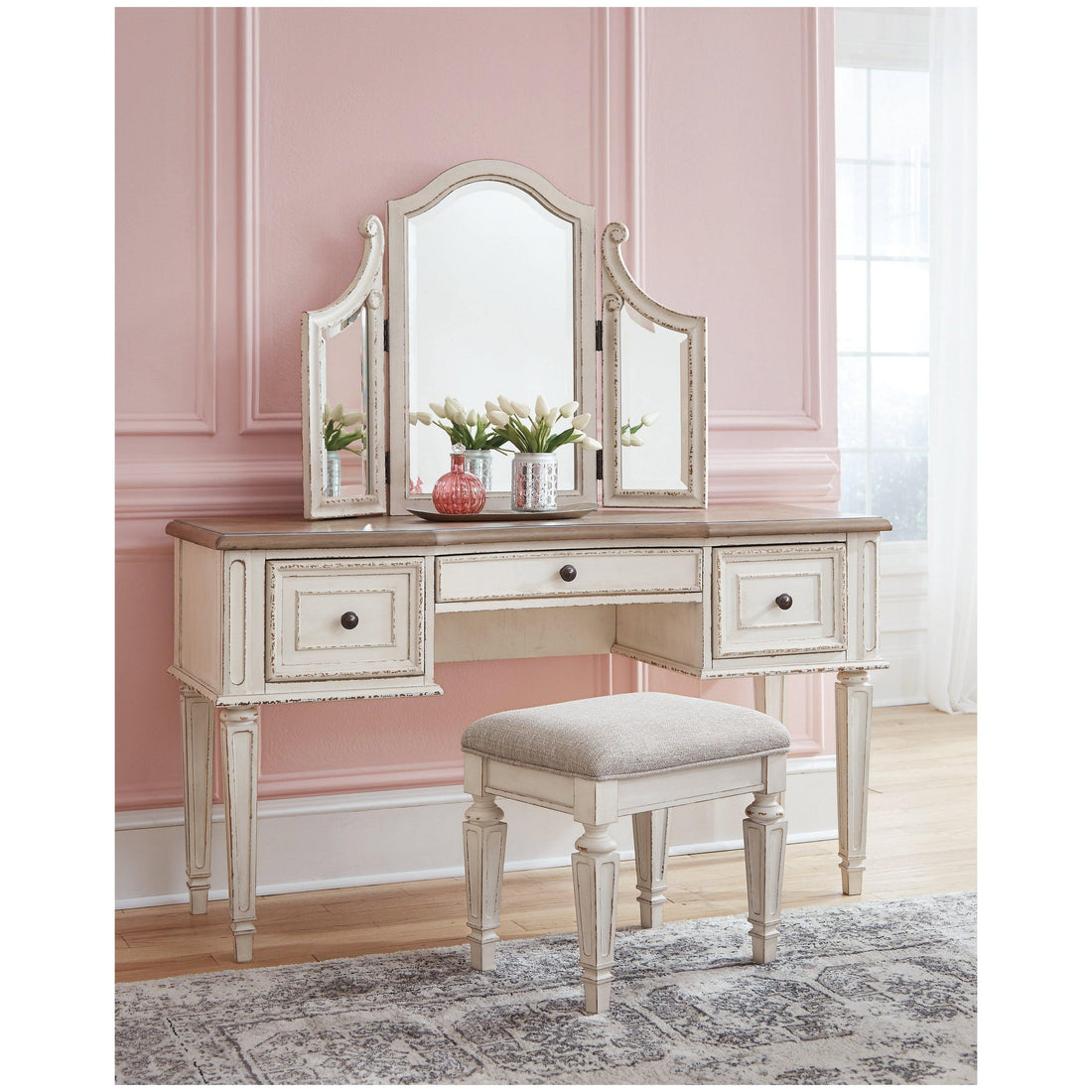 Realyn Vanity and Mirror with Stool Ash-B743-22