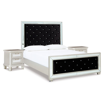 Lindenfield Queen Upholstered Panel Bed and 2 Nightstands Ash-B758B16