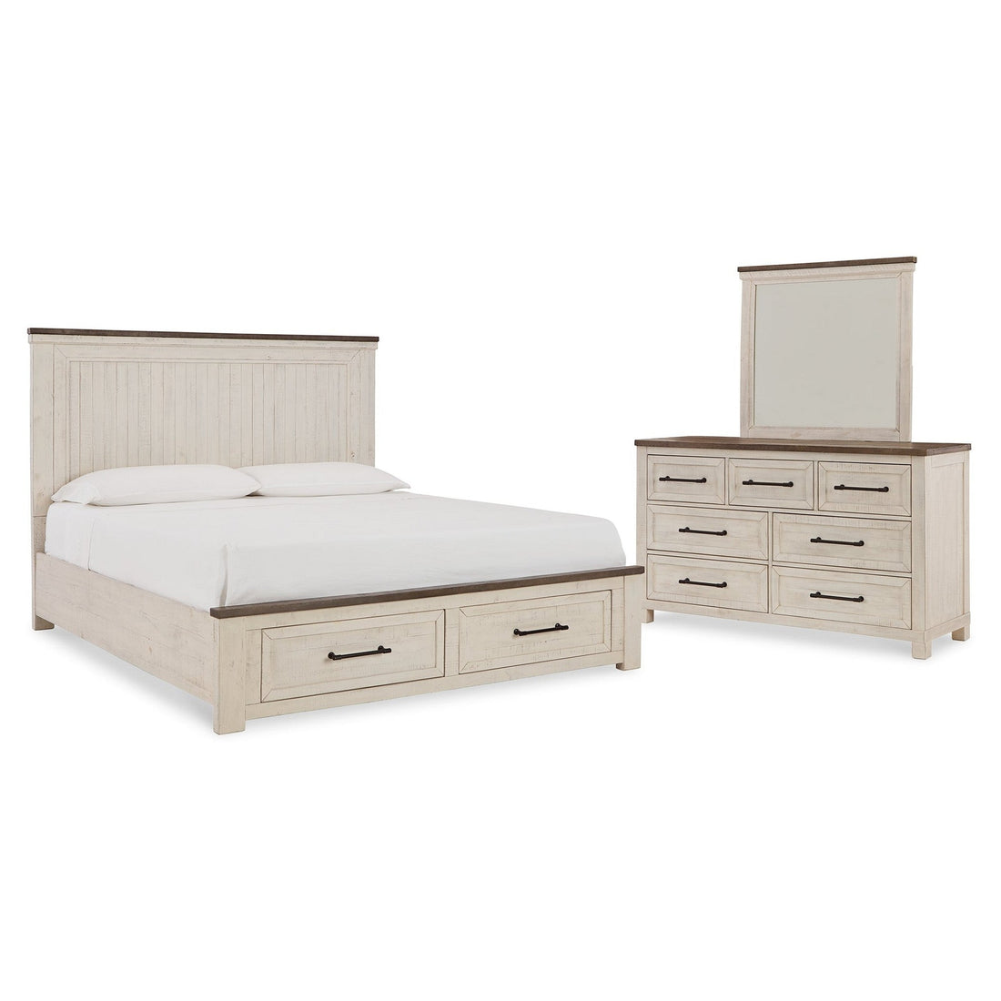 Brewgan Queen Panel Storage Bed with Mirrored Dresser Ash-B784B3