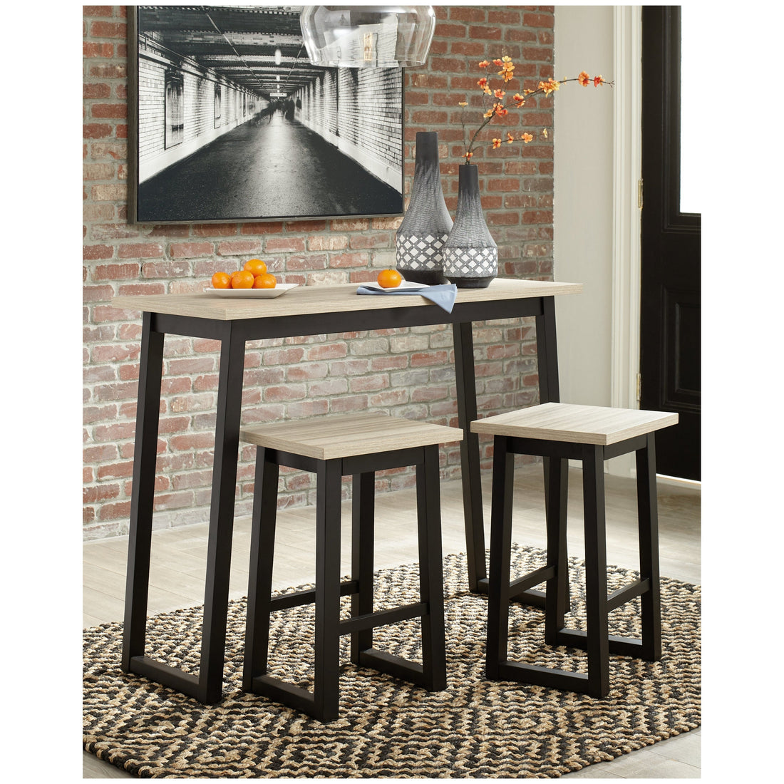 Waylowe Counter Height Dining Table and Bar Stools (Set of 3) Ash-D201-113