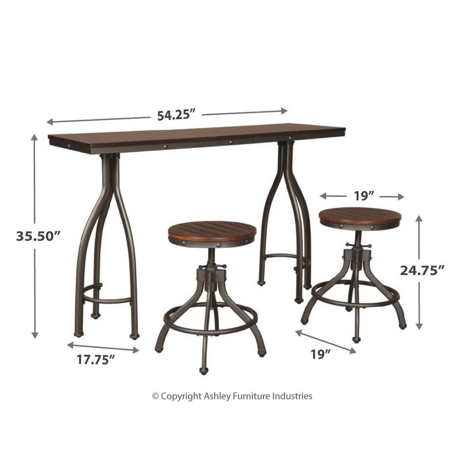 Odium Counter Height Dining Table and Bar Stools (Set of 3) Ash-D284-113