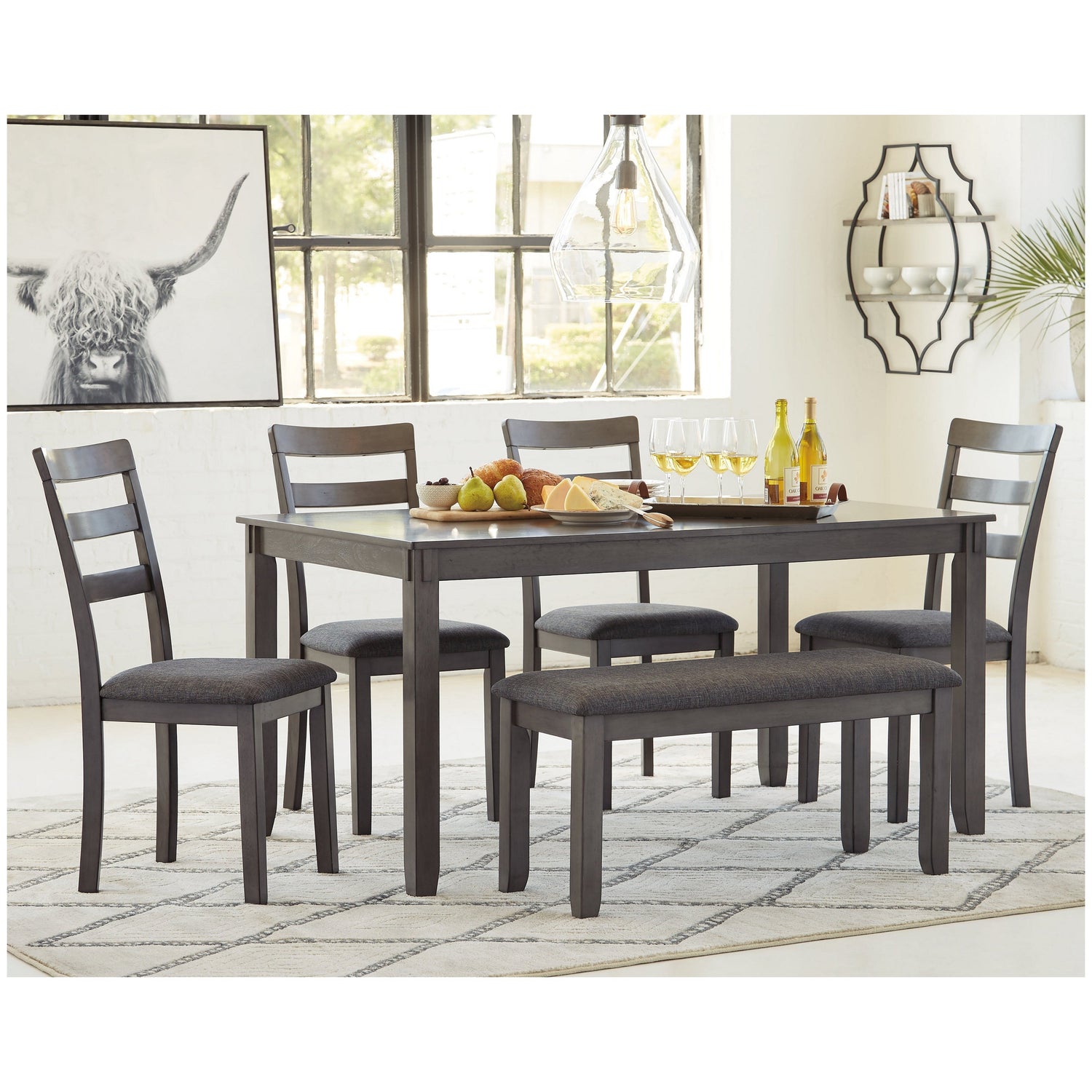 Bridson Dining Table and Chairs with Bench (Set of 6) Ash-D383-325