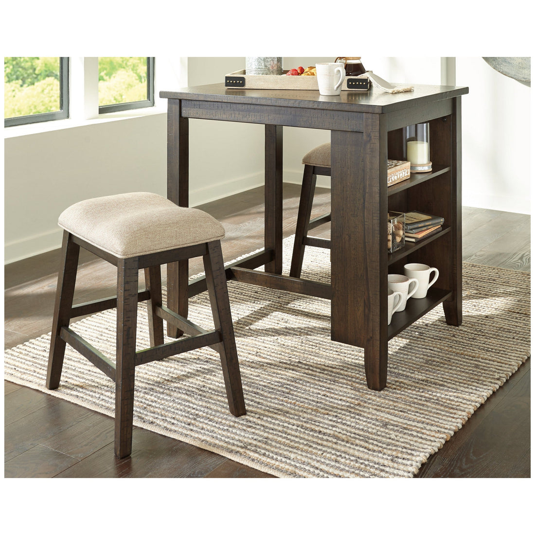 Rokane Counter Height Dining Table and Bar Stools (Set of 3) Ash-D397-113