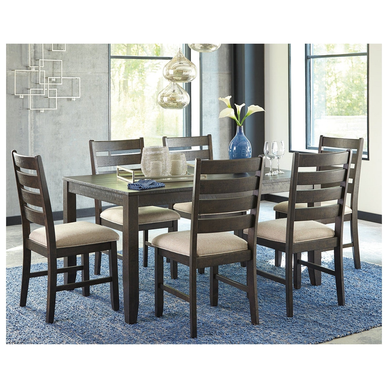 Rokane Dining Table and Chairs (Set of 7) Ash-D397-425