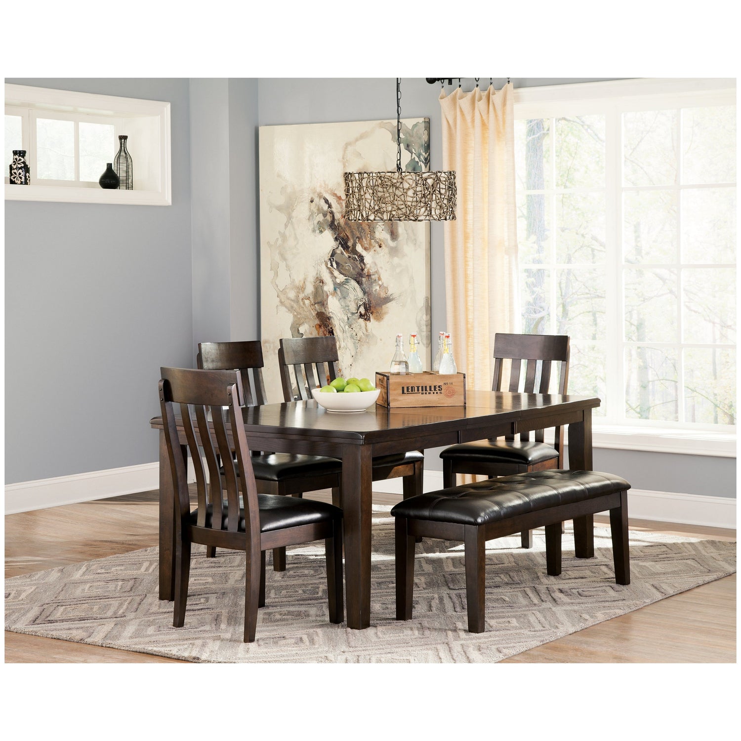 Haddigan Dining Table with 4 Chairs and Bench Ash-D596D2