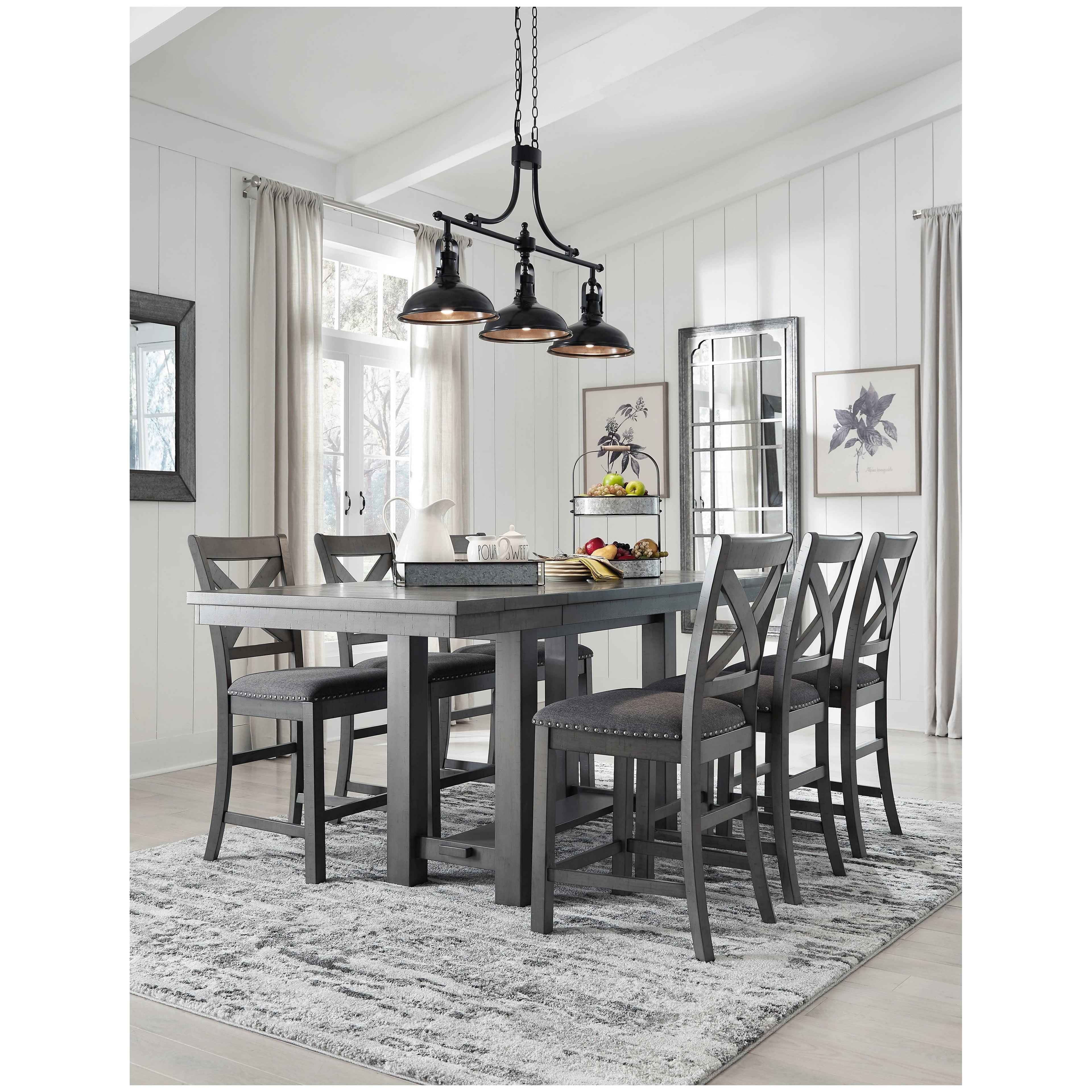 Myshanna Counter Height Dining Table and 6 Barstools Ash-D629D7