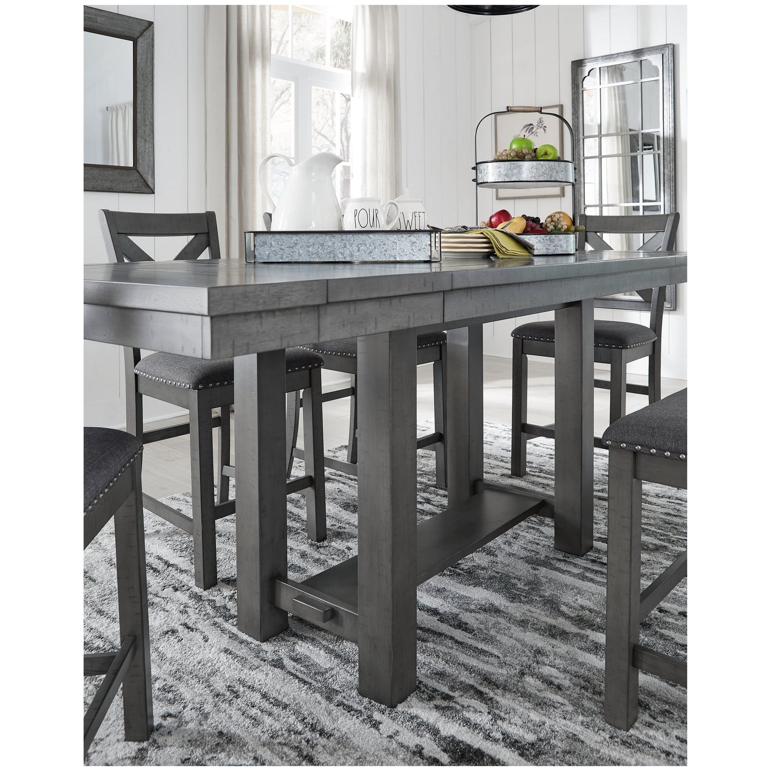 Myshanna Counter Height Dining Table and 6 Barstools Ash-D629D7