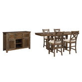 Moriville Counter Height Dining Table, 4 Barstools and Server Ash-D631D8