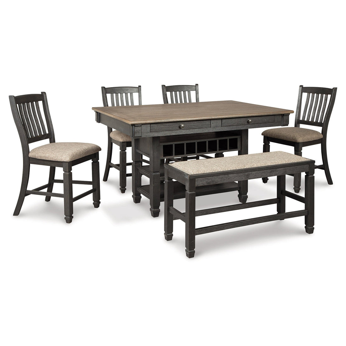 Tyler Creek Counter Height Dining Table and 4 Barstools and Bench Ash-D736D8