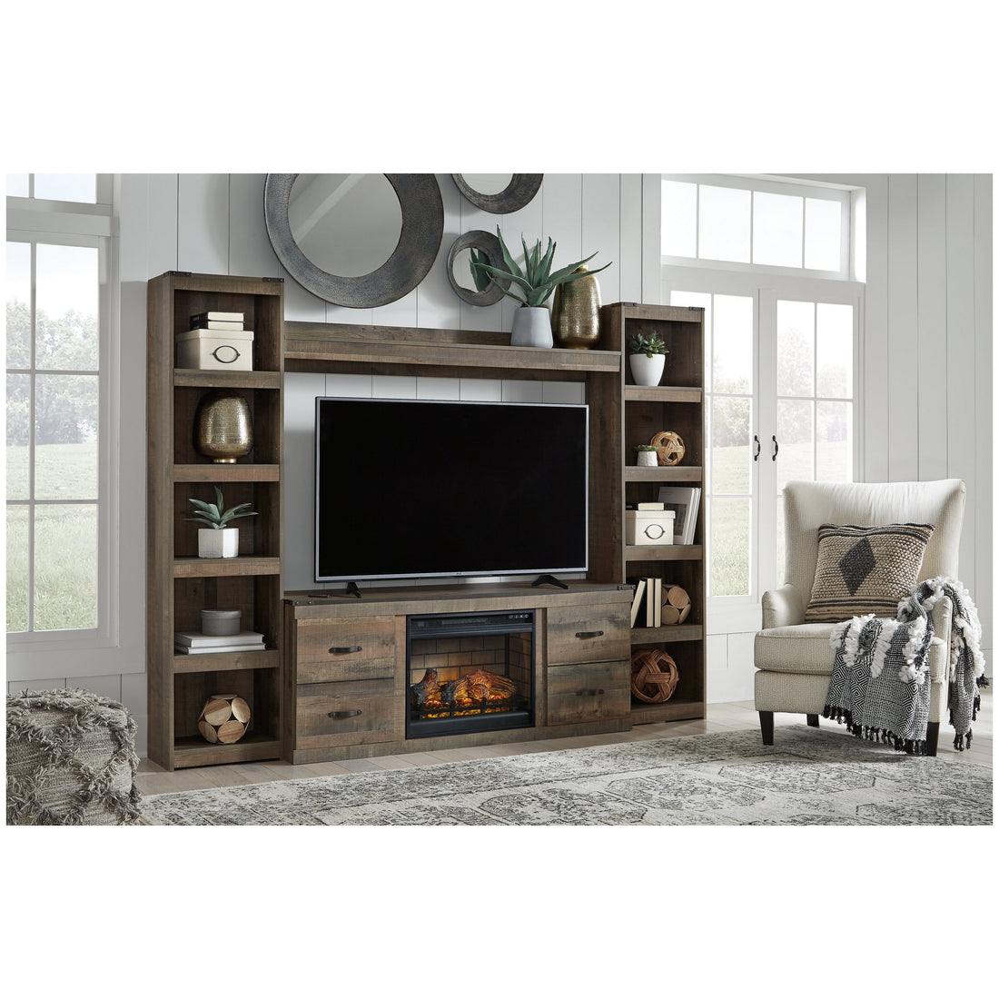 Trinell 4-Piece Entertainment Center with Electric Fireplace Ash-EW0446W3