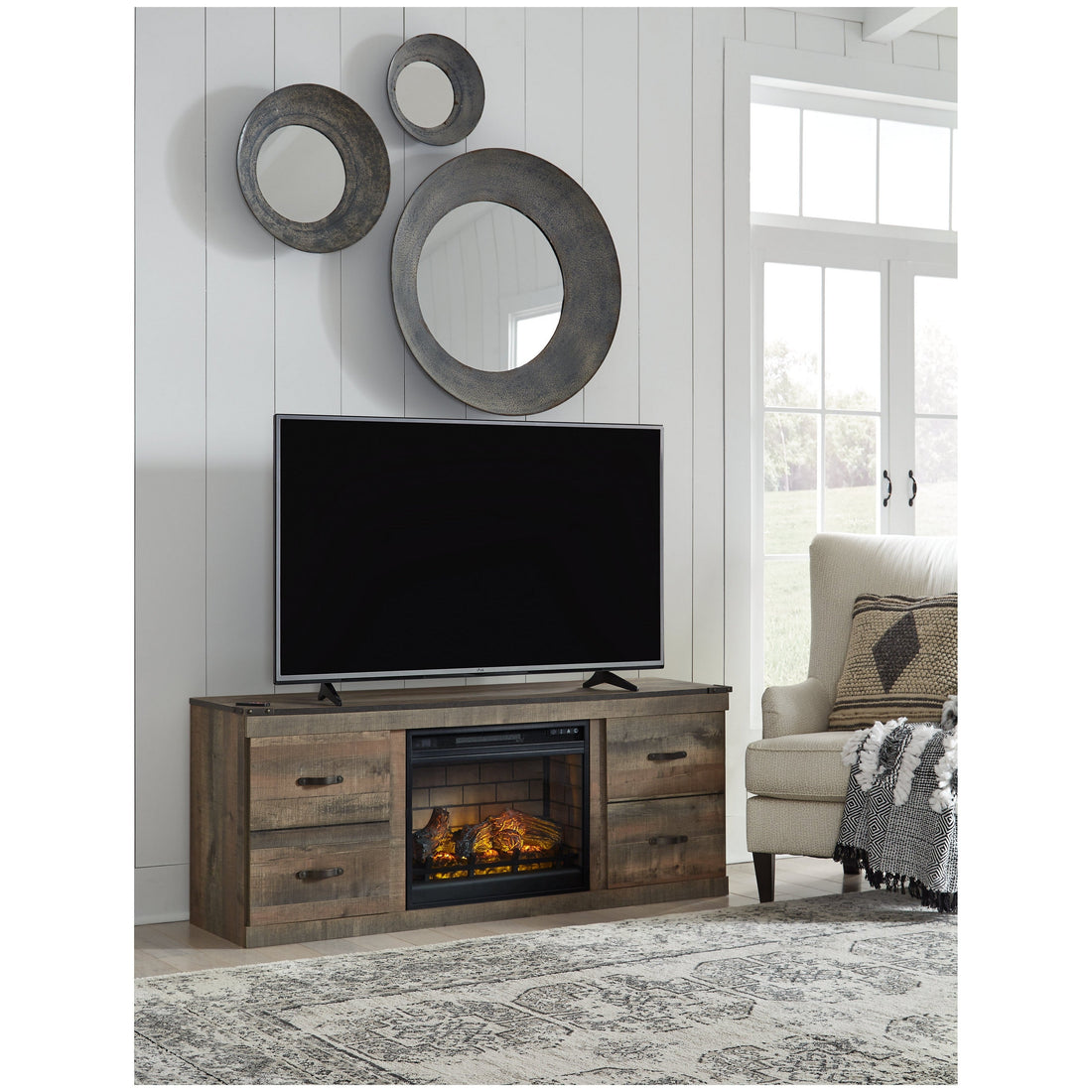 Trinell 60&quot; TV Stand with Electric Fireplace Ash-EW0446W1