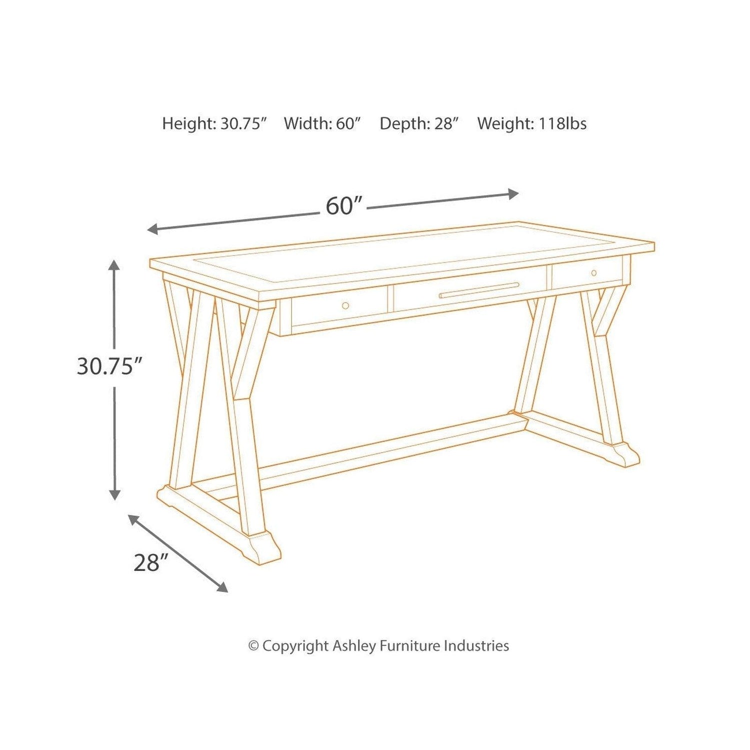 Luxenford 60&quot; Home Office Desk Ash-H741-44