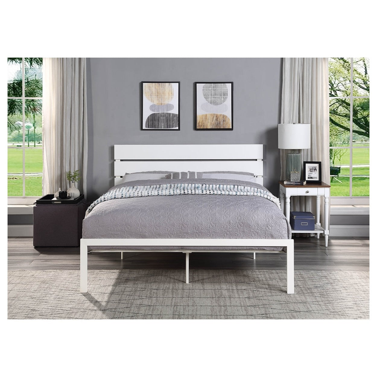 WHITE METAL BED, QUEEN HM1804WH-1