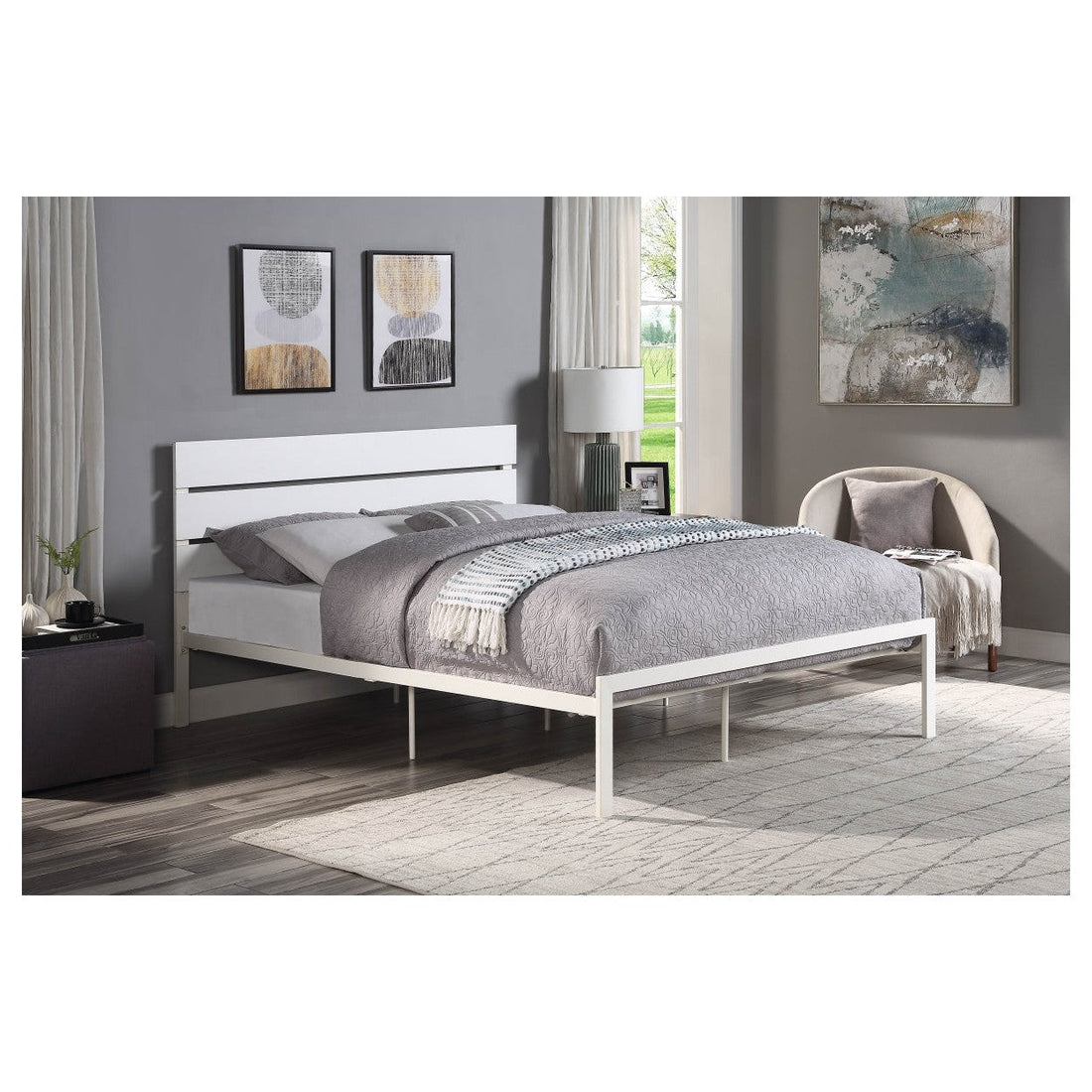 WHITE METAL BED, FULL HM1804WHF-1