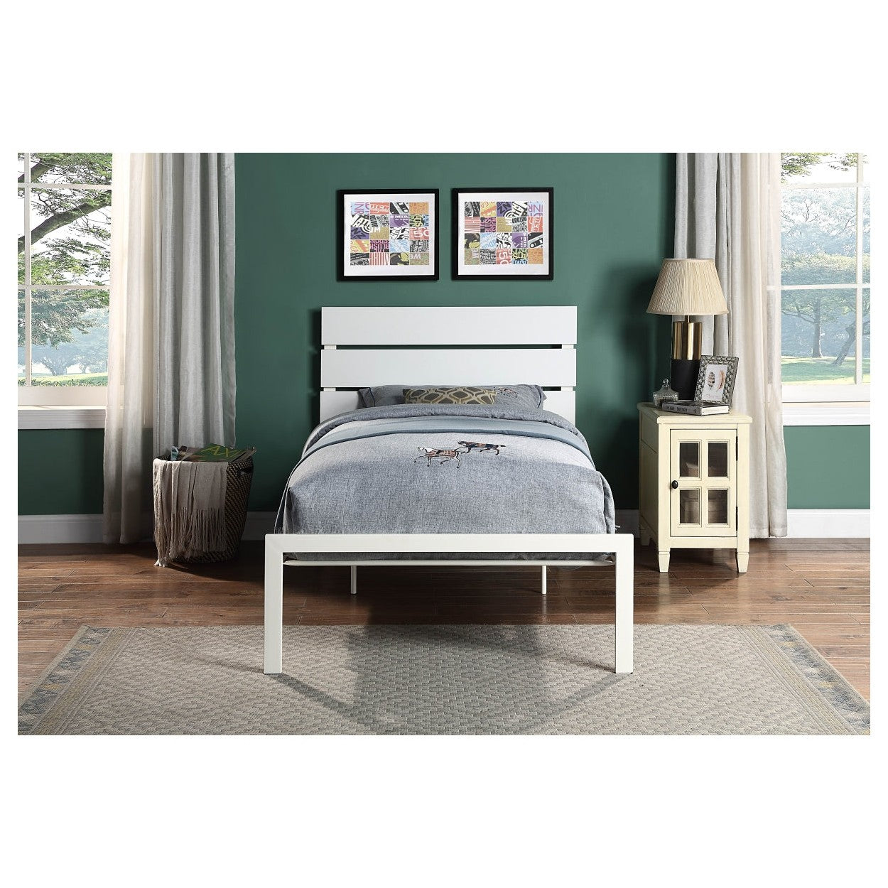WHITE METAL BED, TWIN HM1804WHT-1