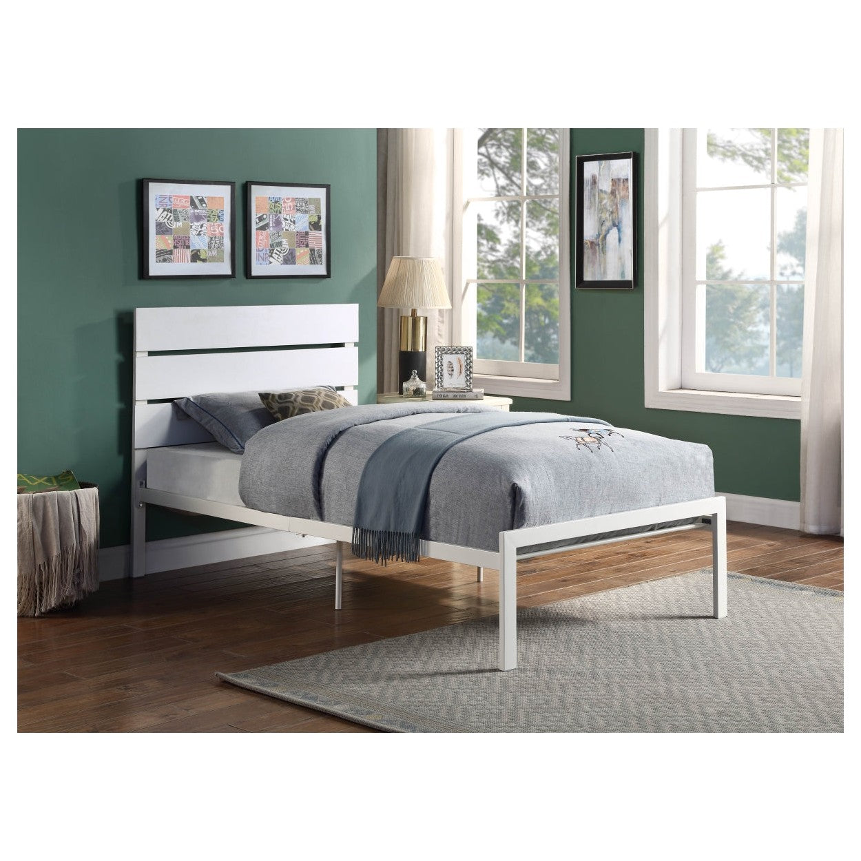WHITE METAL BED, TWIN HM1804WHT-1