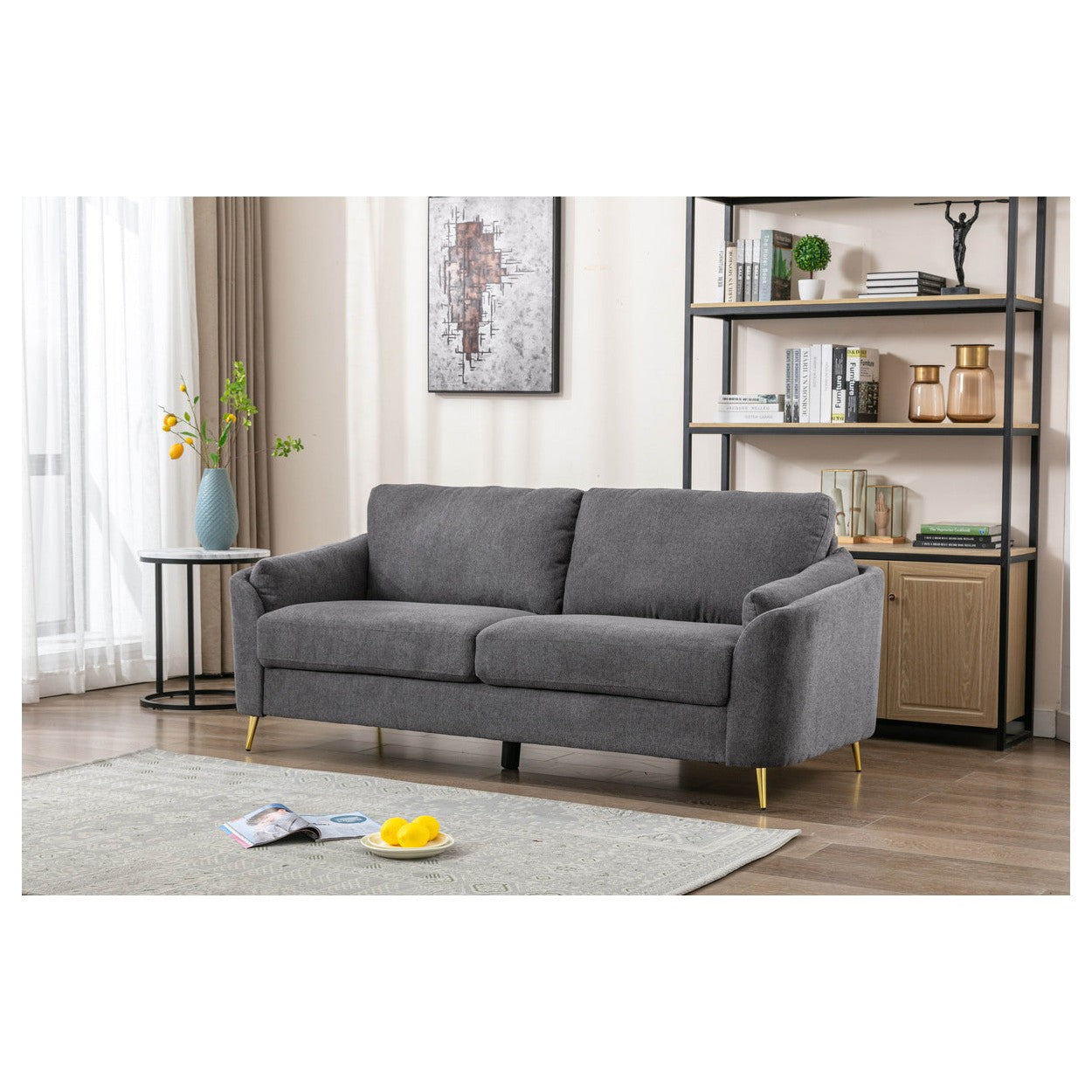 SOFA, DARK GREY WITH GOLD METAL LEGS HM5208DG-3