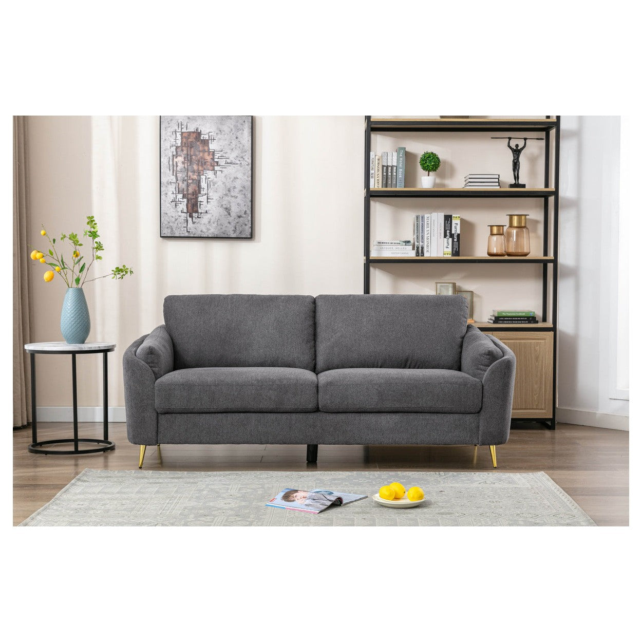 SOFA, DARK GREY WITH GOLD METAL LEGS HM5208DG-3
