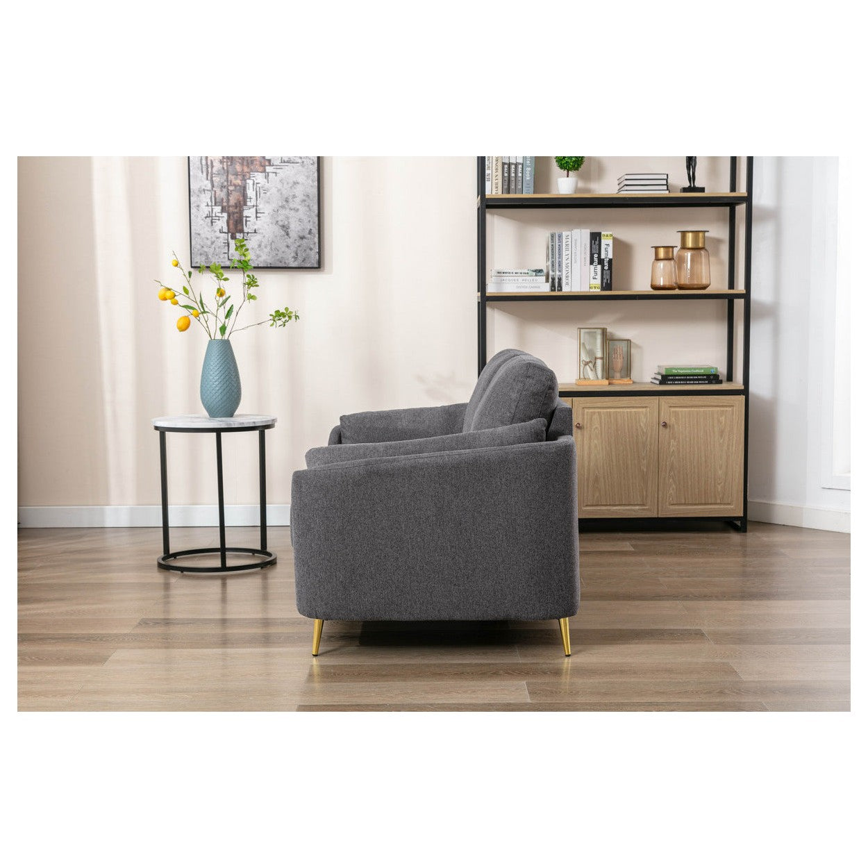 SOFA, DARK GREY WITH GOLD METAL LEGS HM5208DG-3