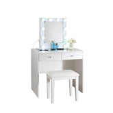 WHITE MAKEUP VANITY WITH 10 LIGHTS AND USB AND POWER OUTLET AND STOOL HM7878WH-15