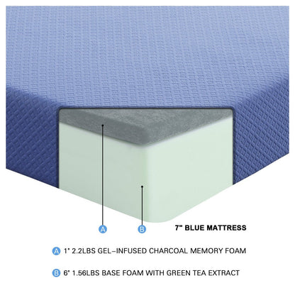 7&quot; Blue Twin Mattress Set MT-PG07BLT
