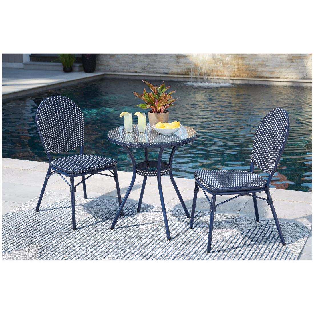 Odyssey Blue Outdoor Table and Chairs (Set of 3) Ash-P216-050