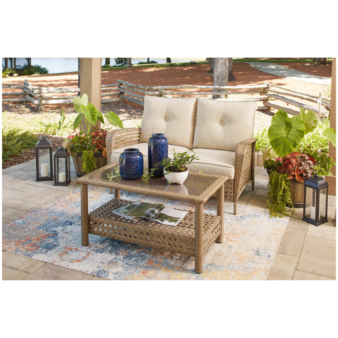 Braylee Outdoor Loveseat with Table (Set of 2) Ash-P345-035