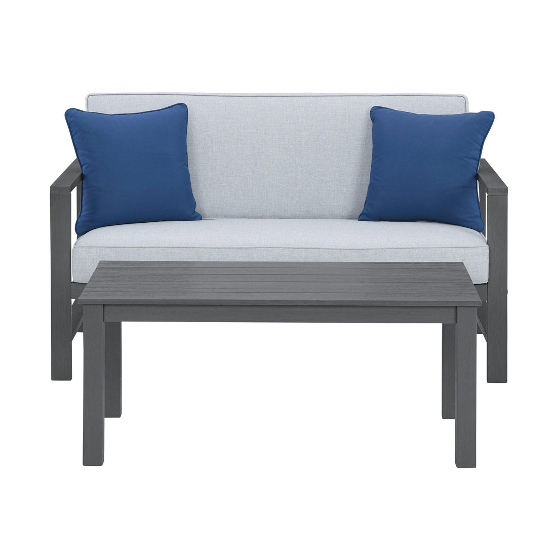 Fynnegan Outdoor Loveseat with Table (Set of 2) Ash-P349-034
