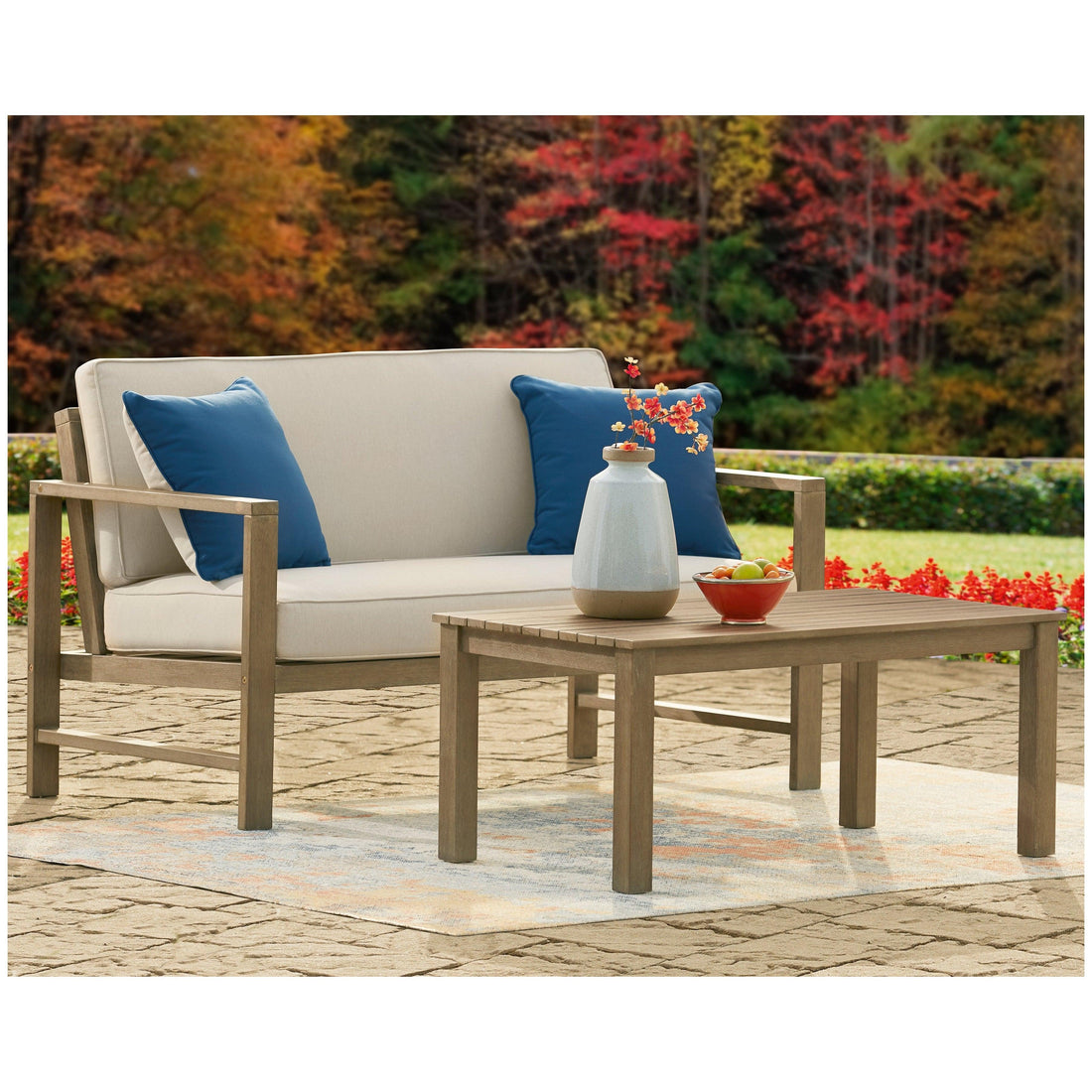 Fynnegan Outdoor Loveseat with Table (Set of 2) Ash-P349-035