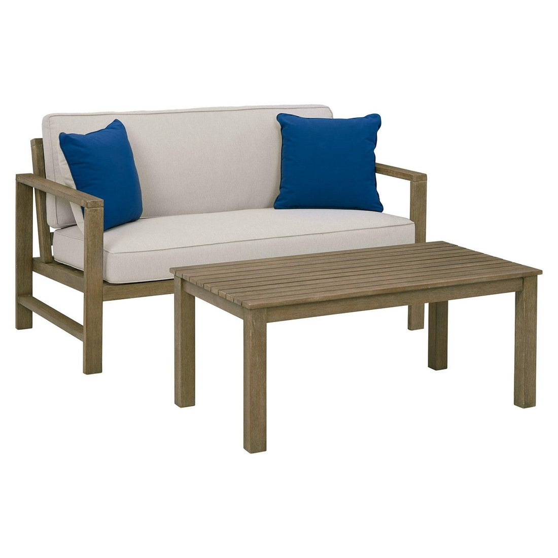 Fynnegan Outdoor Loveseat with Table (Set of 2) Ash-P349-035