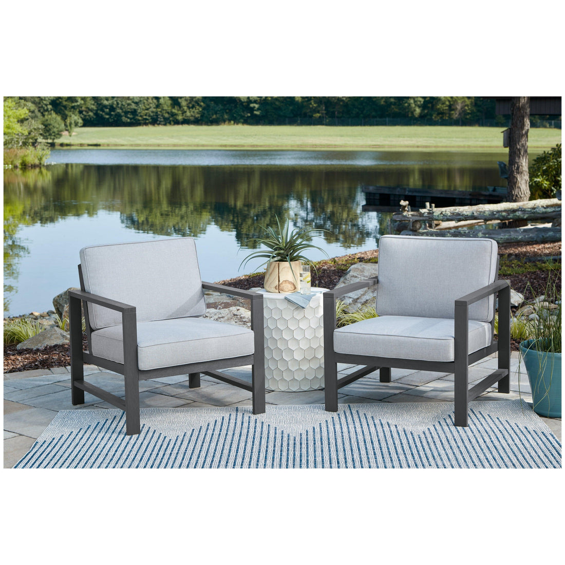 Fynnegan Lounge Chair with Cushion (Set of 2) Ash-P349-821