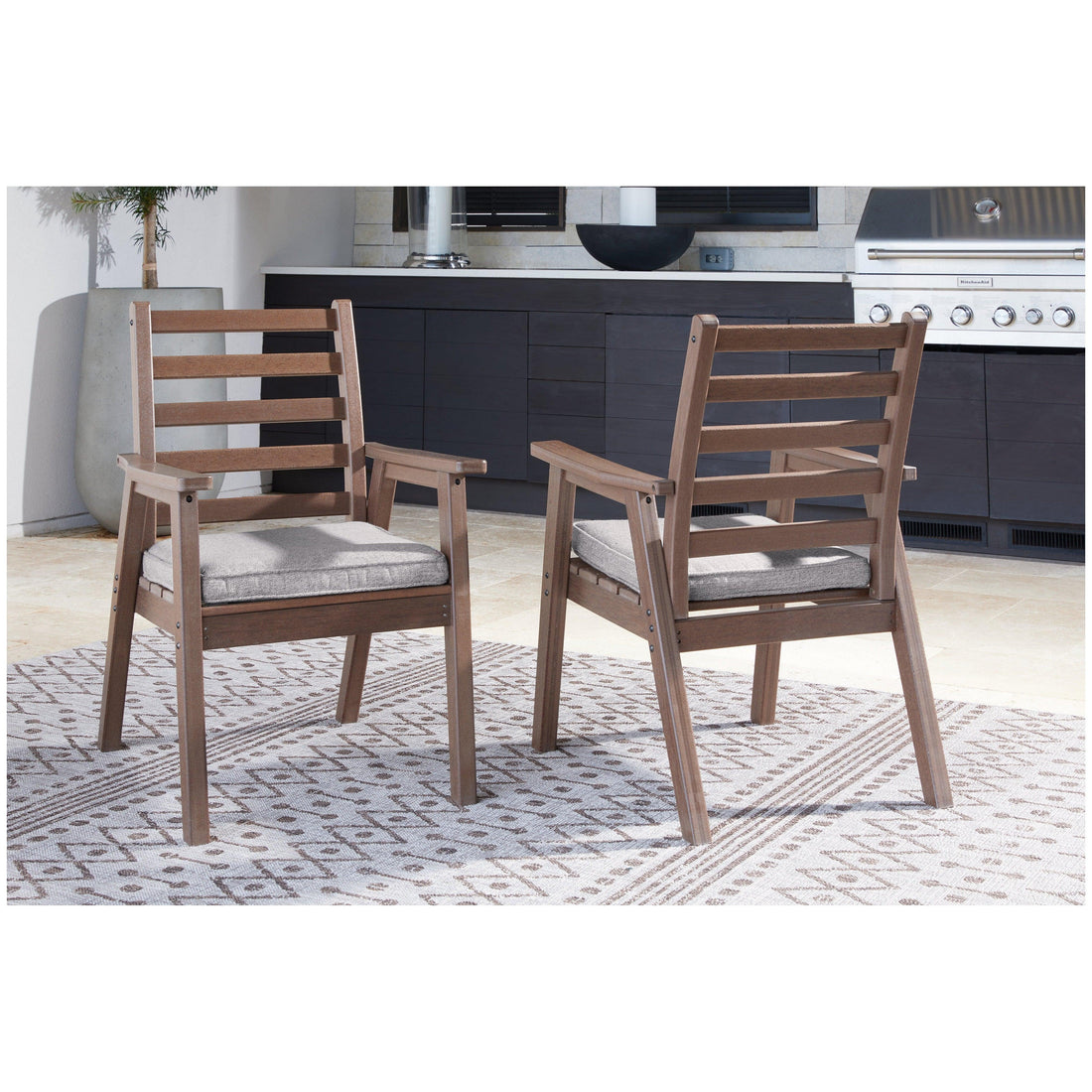 Emmeline Outdoor Dining Arm Chair with Cushion (Set of 2) Ash-P420-601A