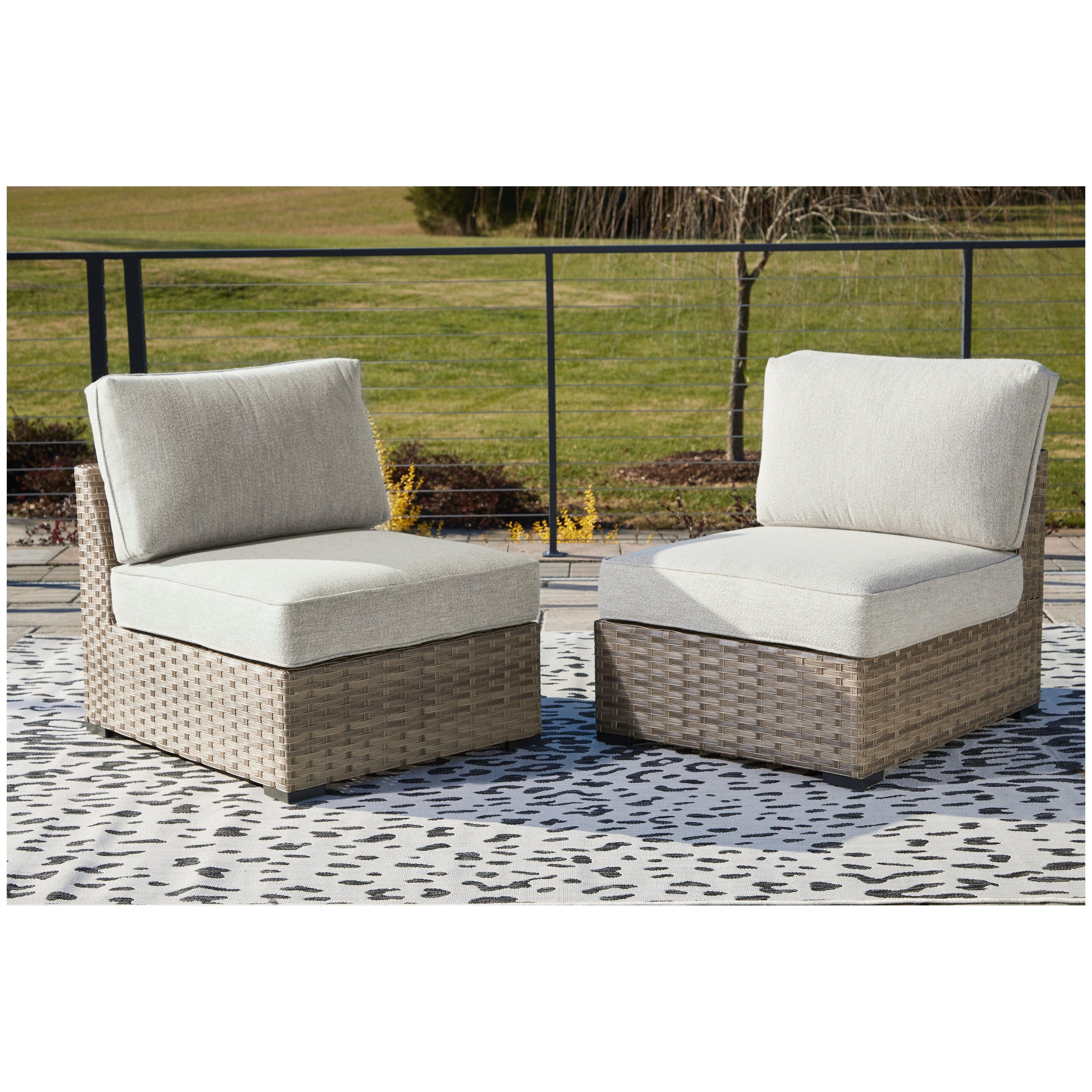 Calworth Outdoor Armless Chair with Cushion (Set of 2) Ash-P458-846