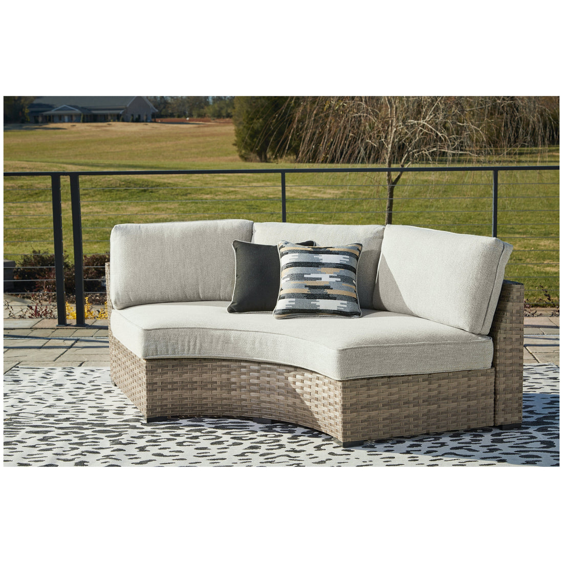 Calworth Outdoor Curved Loveseat with Cushion Ash-P458-861