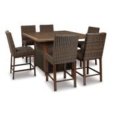 Paradise Trail Outdoor Bar Fire Pit Table with 6 Barstools Ash-P750P8