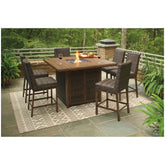 Paradise Trail Outdoor Bar Fire Pit Table with 6 Barstools Ash-P750P8