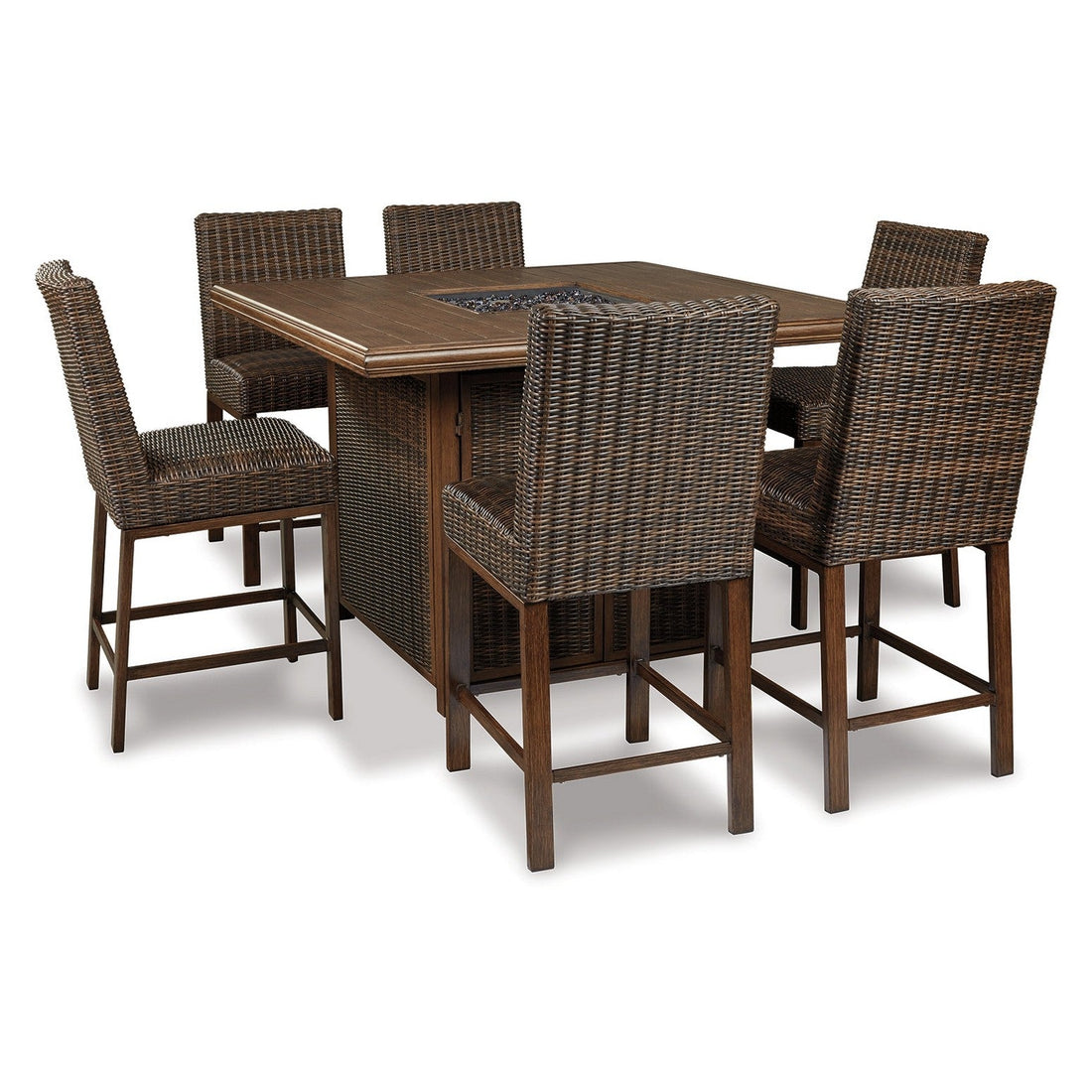 Paradise Trail Outdoor Bar Fire Pit Table with 6 Barstools Ash-P750P8