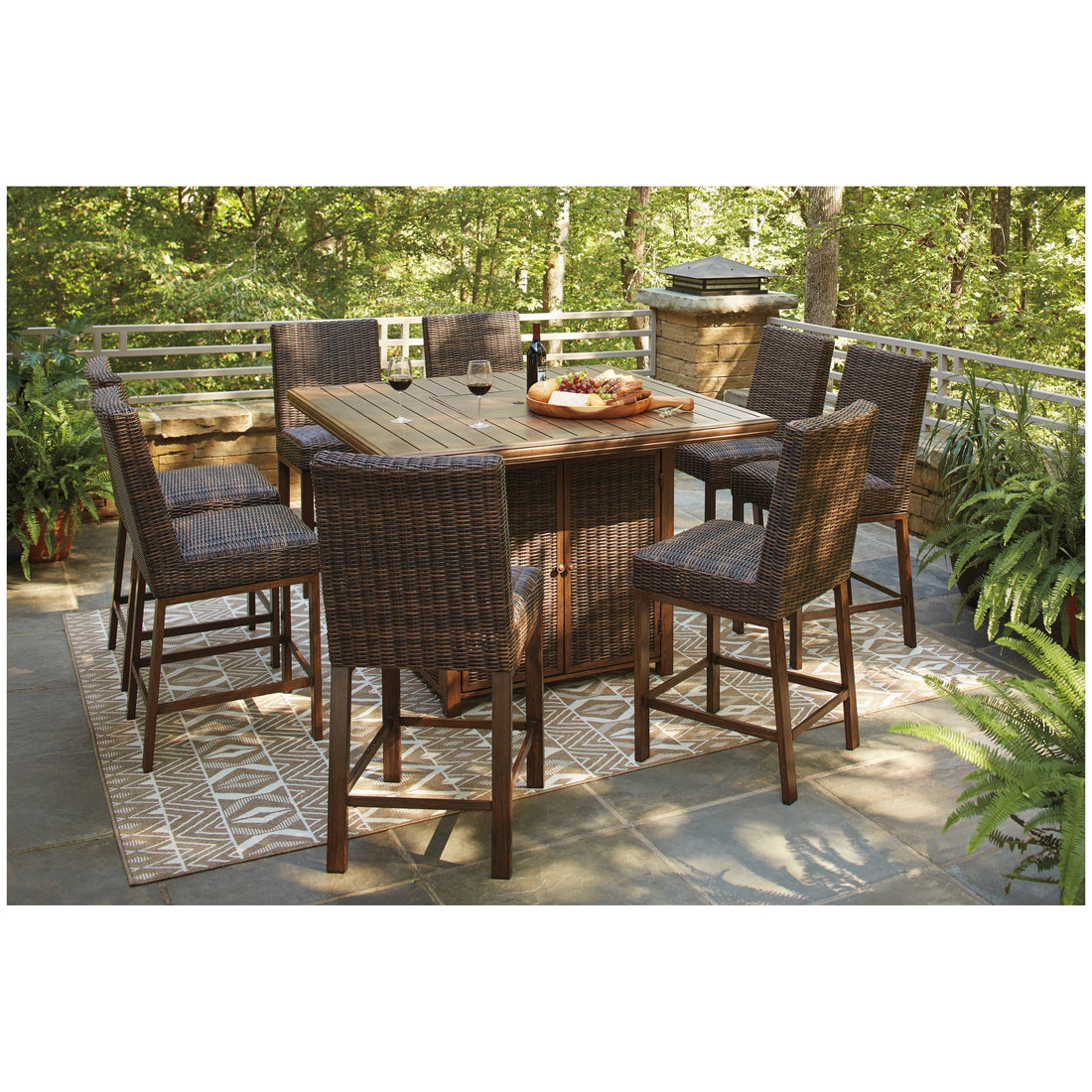 Paradise Trail Outdoor Counter Height Dining Table with 6 Barstools Ash-P750P6