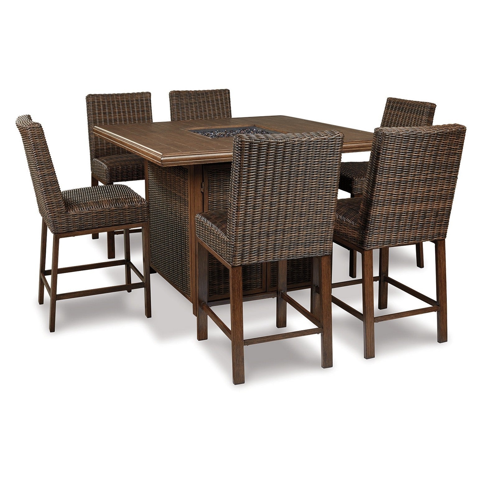 Paradise Trail Outdoor Bar Fire Pit Table with 6 Barstools Ash-P750P8