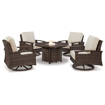 Paradise Trail Outdoor Fire Pit Table with 4 Lounge Chairs Ash-P750P7