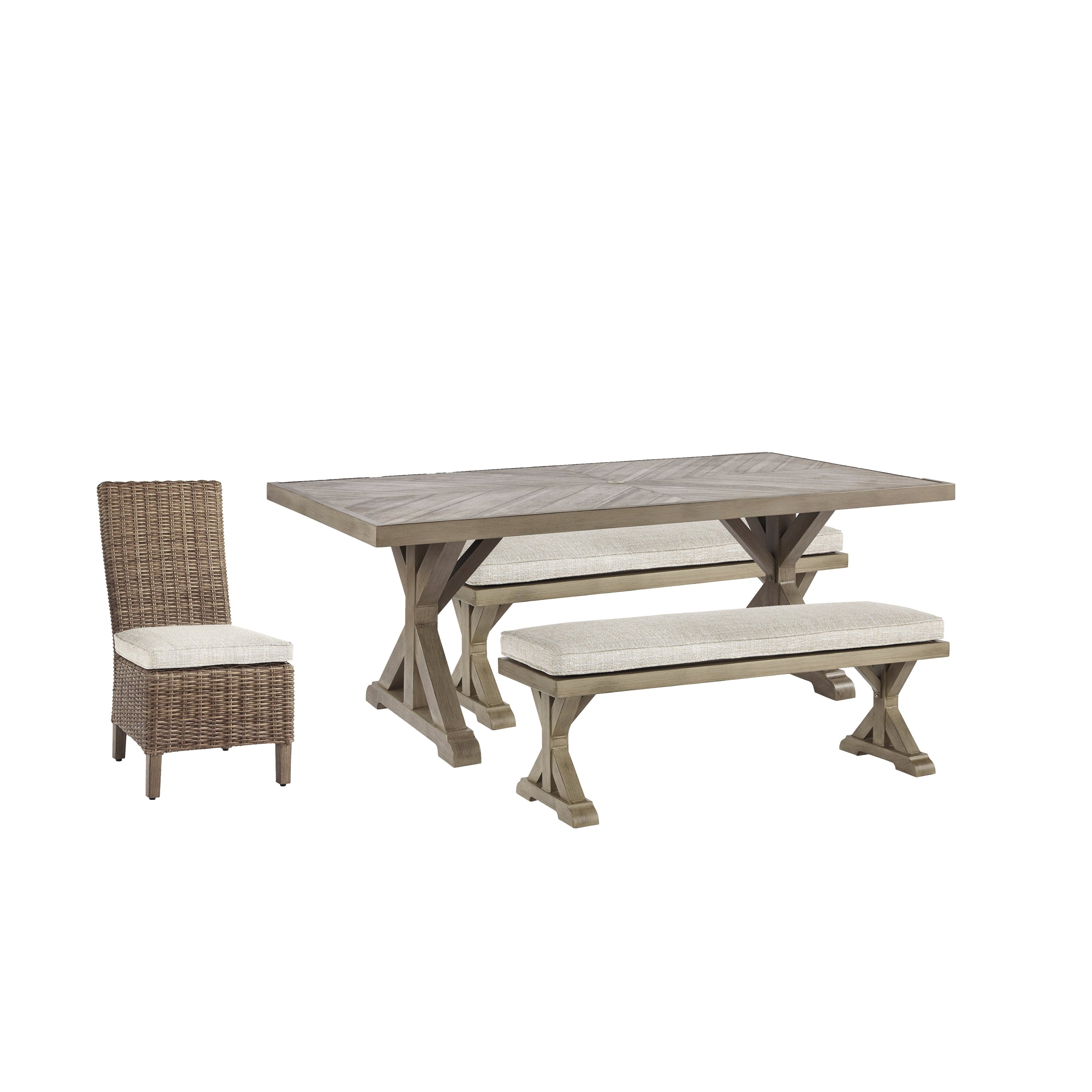 Beachcroft Outdoor Dining Table with 4 Chairs and Bench Ash-P791P5