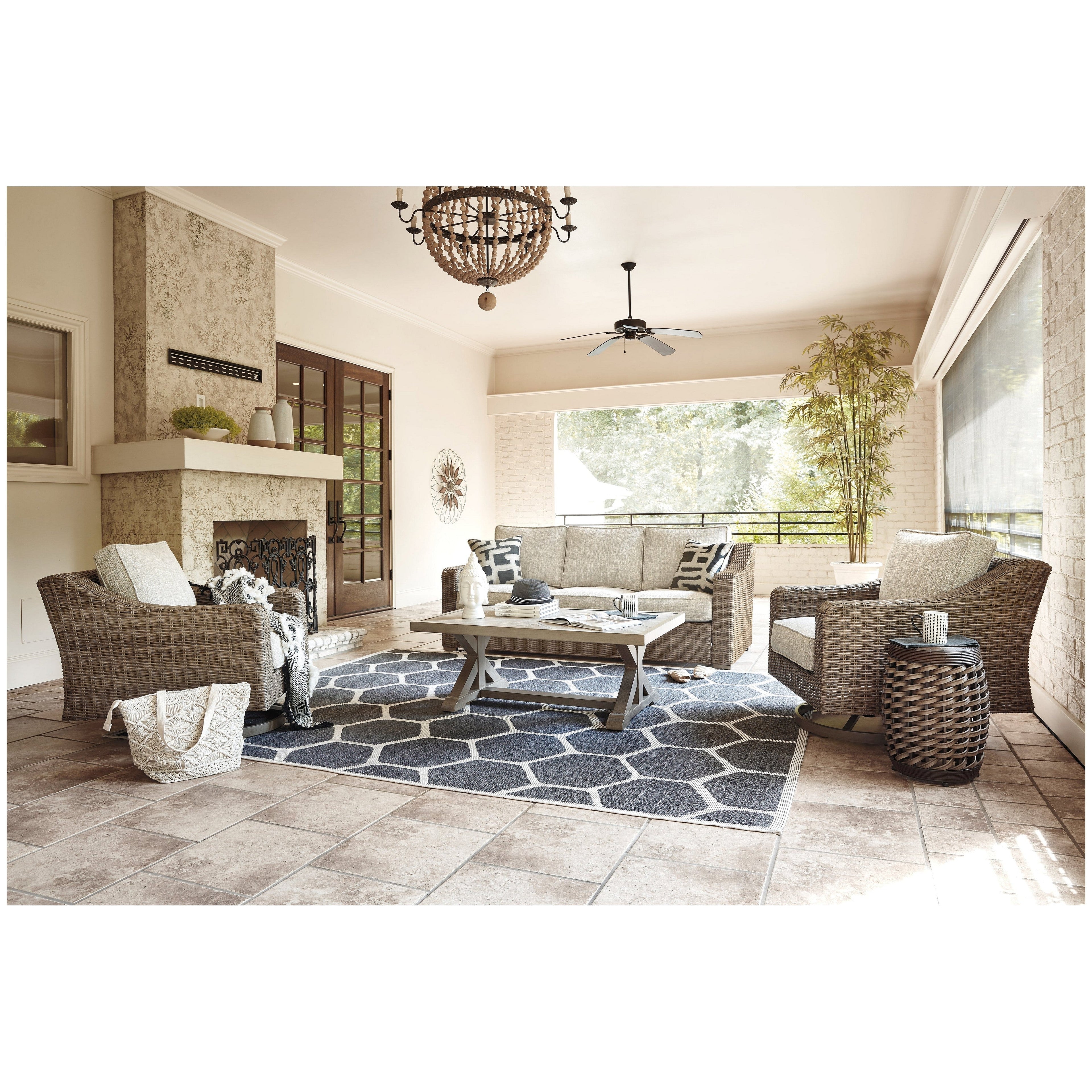 Beachcroft Outdoor Sofa with Coffee Table and 2 End Tables Ash-P791P15