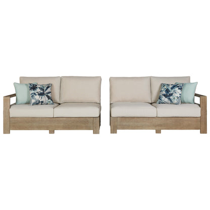 Silo Point Right-Arm Facing/Left-Arm Facing Outdoor Loveseat with Cushion (Set of 2) Ash-P804-854