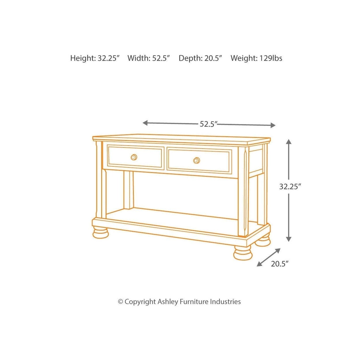 Porter Sofa/Console Table Ash-T697-4