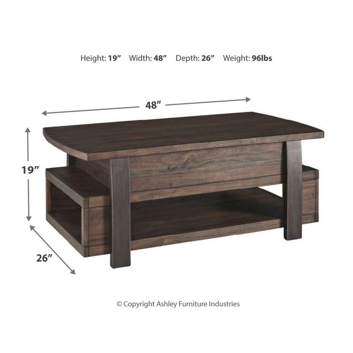 Vailbry Coffee Table with Lift Top Ash-T758-9
