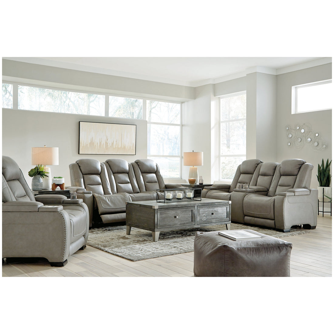 The Man-Den Power Reclining Sofa and Loveseat with Power Recliner Ash-U85305U2