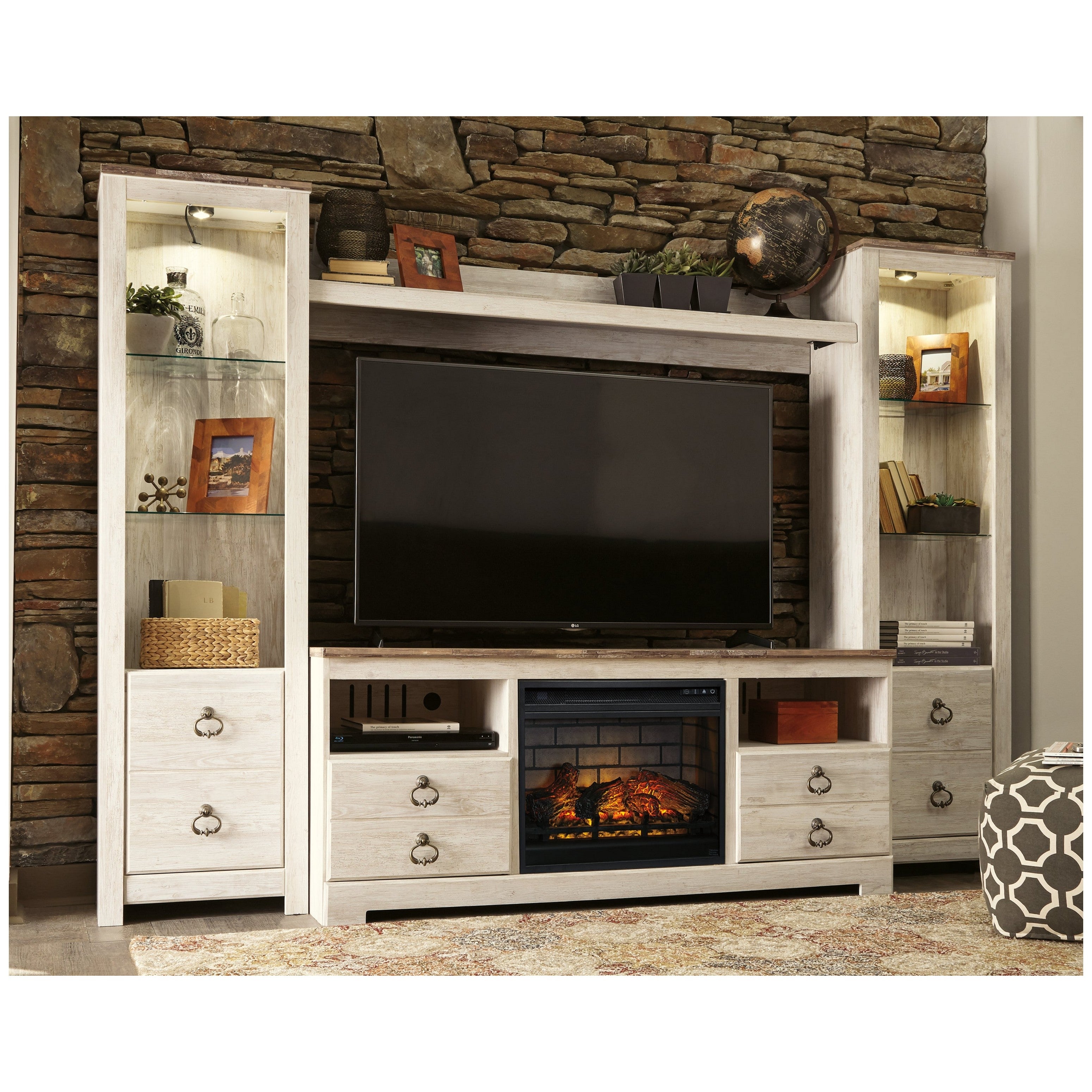Willowton 4-Piece Entertainment Center with Electric Fireplace Ash-W267W9