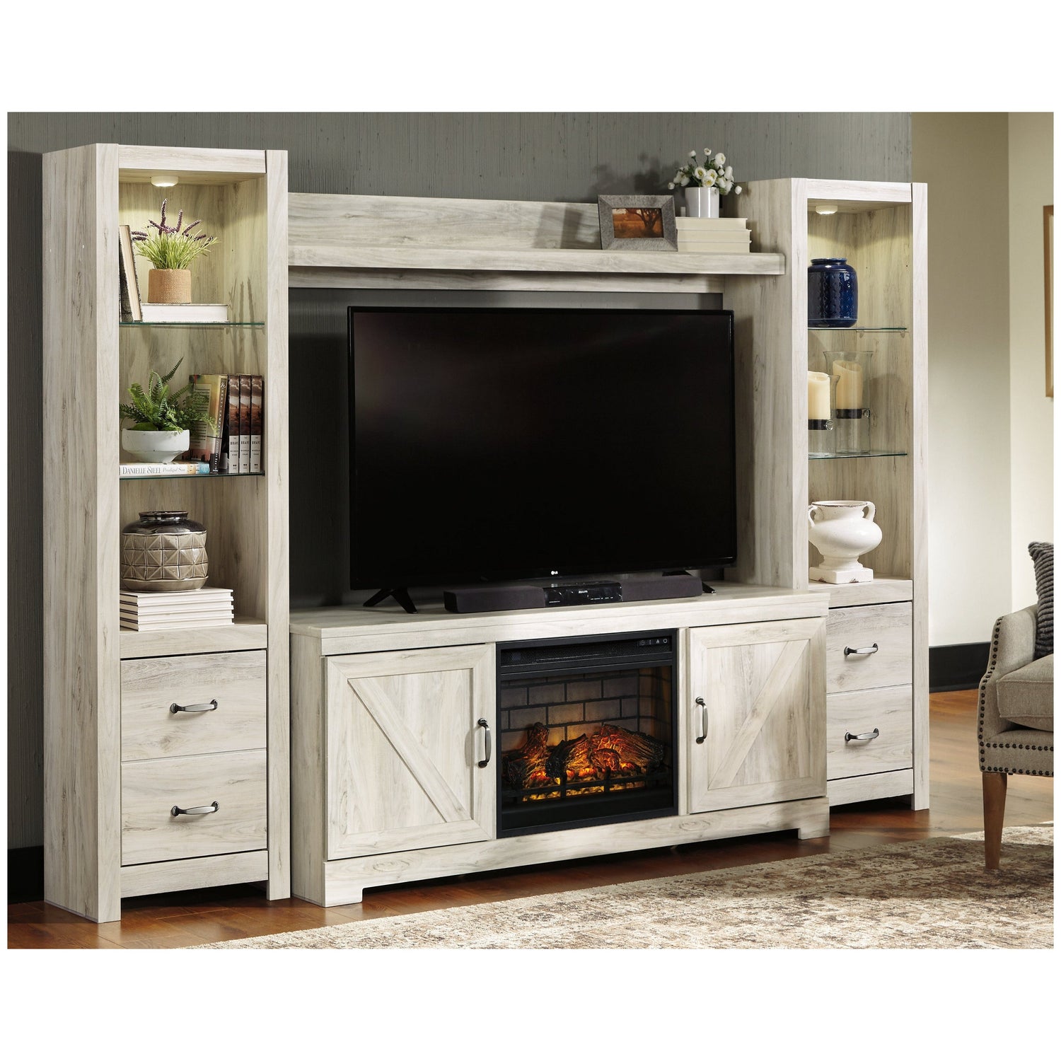 Bellaby 4-Piece Entertainment Center with Electric Fireplace Ash-W331W8